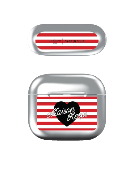 เคสสีเงิน airpods รุ่น 3 maison keeps adore ลายทางหัวใจ