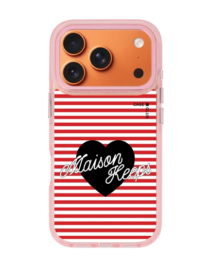 เคสใส iphone 17 pro magsafe สีชมพู maison keeps ลายทางหัวใจ