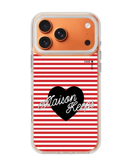 เคสใส iphone 17 pro max magsafe สีขาว maison keeps adore ลายทางหัวใจ