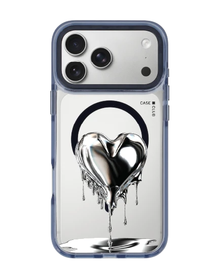 เคสใส iphone 17 pro max magsafe สีฟ้า หัวใจโครเมียม