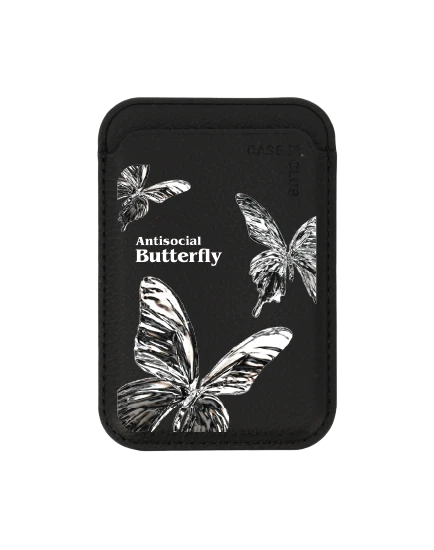 กระเป๋าใส่บัตร magsafe ดำ ผีเสื้อเมทัลลิก