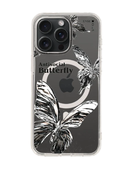 เคสใส iphone 15 pro max magsafe ผีเสื้อเมทัลลิก