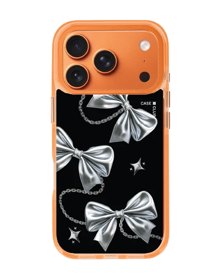 เคสใสสีส้ม iphone 17 pro magsafe โบว์ริบบิ้นเมทัลลิก