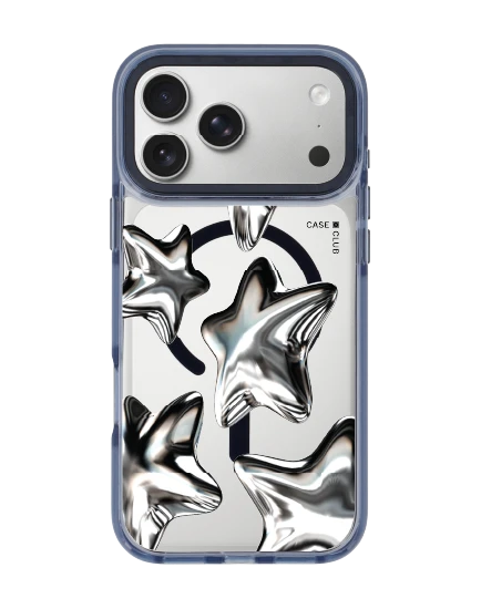 เคสใส iphone 17 pro max magsafe สีฟ้า ดาวเงินเมทัลลิก