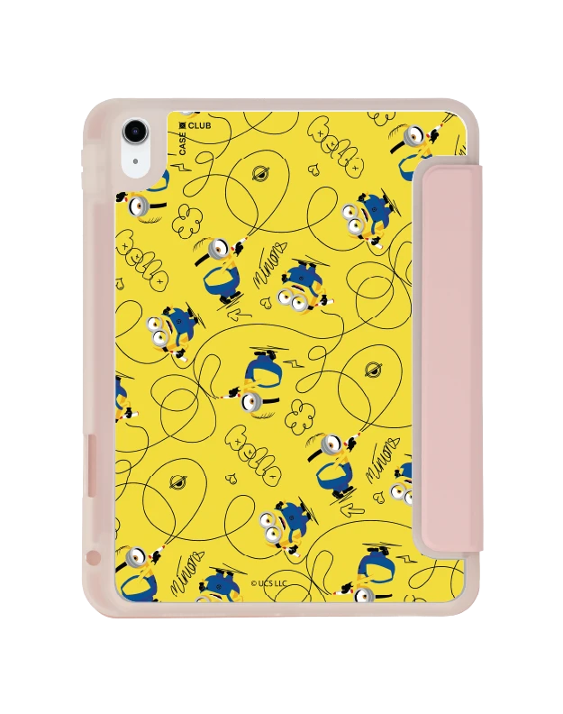 ipad gen 10th/11th 2025 clear pink minions yellow pattern