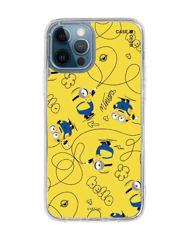 iphone 12/12 pro clear case minions yellow pattern