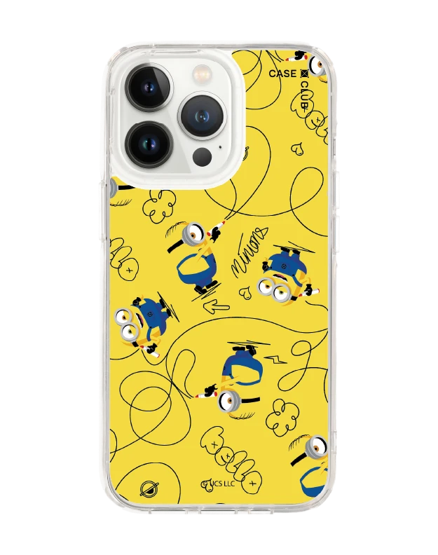 iphone 13 pro clear case minions yellow pattern