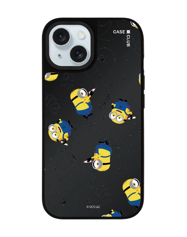 iphone 15 matte black mirror magsafe minions yellow pattern