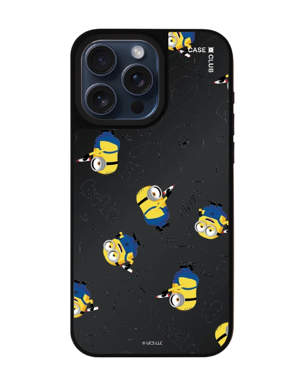 iphone 15 pro max matte black mirror magsafe minions yellow pattern
