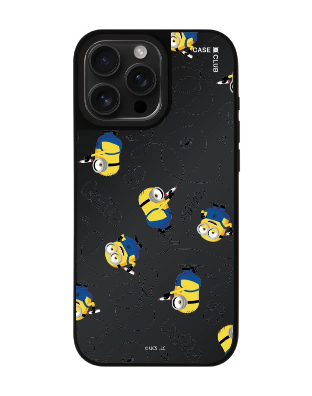 เคสกระจกดำด้าน iphone 16 pro max magsafe มินเนี่ยนสีเหลือง