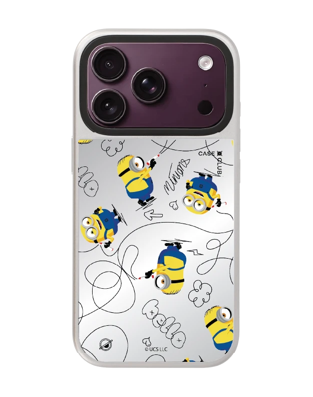 เคสกระจก iphone 18 pro magsafe สีเงิน มินเนี่ยนสีเหลือง