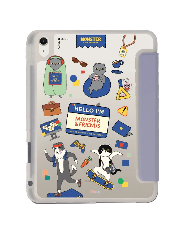 เคสใส ipad air 11" (m2/m3) สีม่วง monster & friends สติ๊กเกอร์