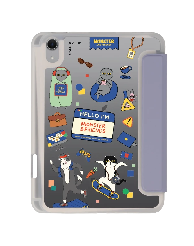 เคสใส ipad mini 7 สีม่วง monster & friends สติ๊กเกอร์