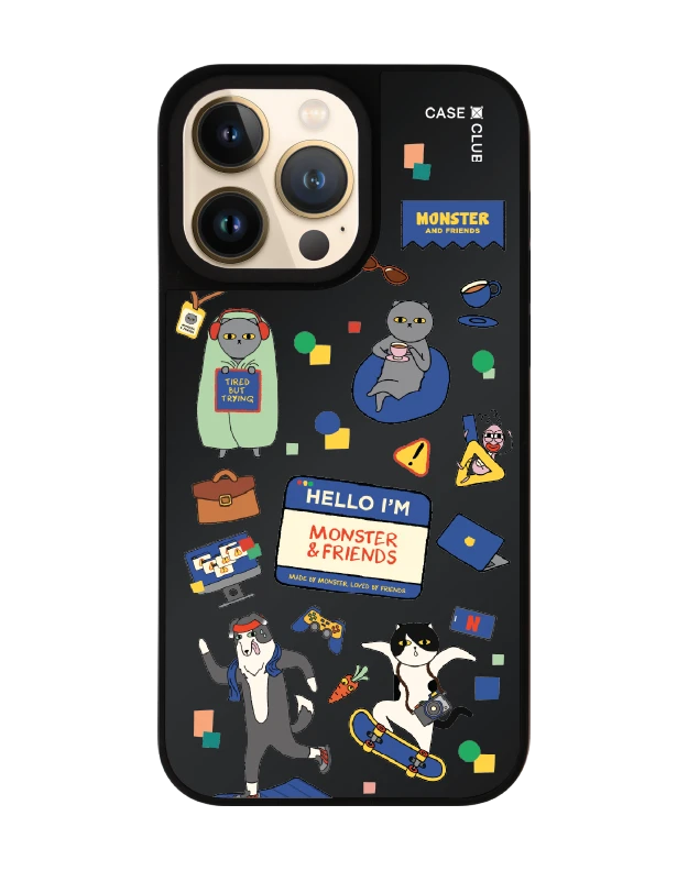เคสกระจกดำด้าน iphone 14 pro max magsafe monster & friends สติ๊กเกอร์
