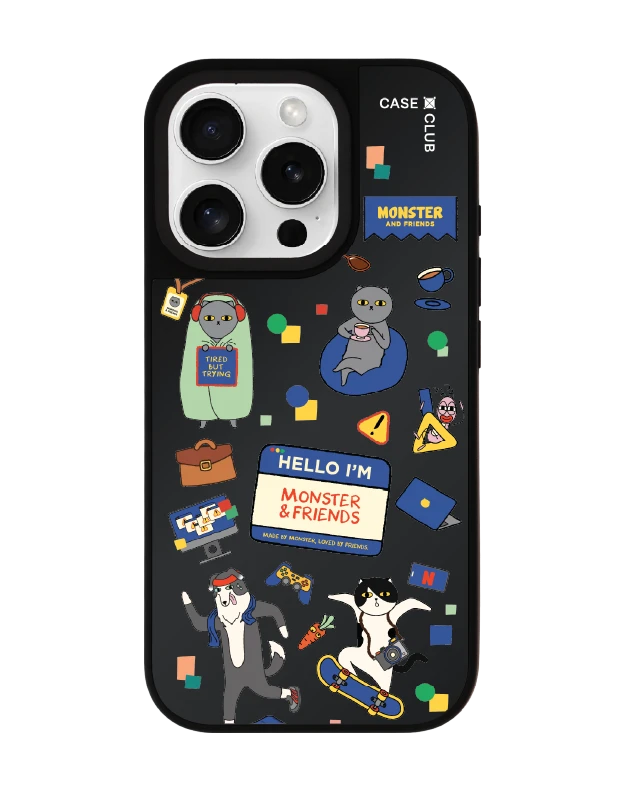 เคสกระจกดำด้าน iphone 16 pro magsafe monster & friends สติ๊กเกอร์