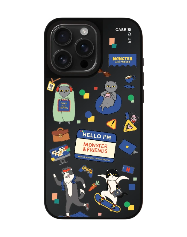 เคสกระจกดำด้าน iphone 16 pro max magsafe monster & friends สติ๊กเกอร์