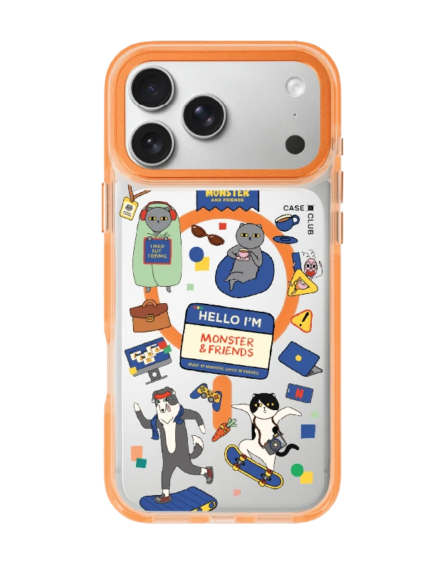 iphone 17 pro max clear orange magsafe monster & friends happy mess