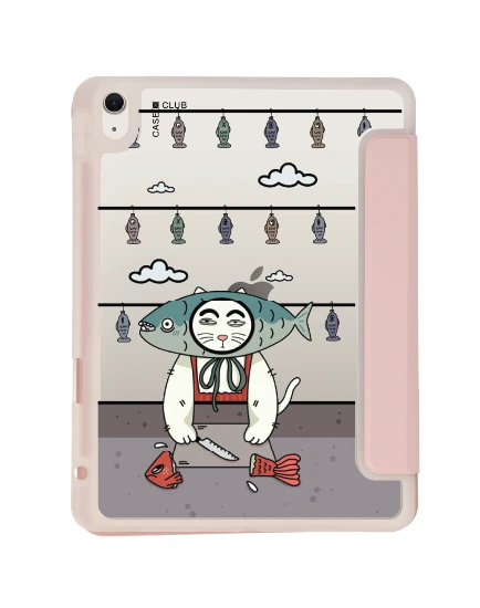 เคสใส ipad air 11" (m2/m3) สีชมพู แมวเหมียวชุดปลาพร้อมหั่น