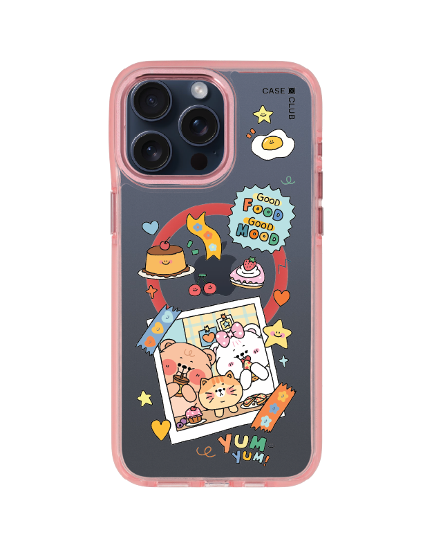 iphone 15 pro max clear pink magsafe หมี onnie กับของกินแสนอร่อย