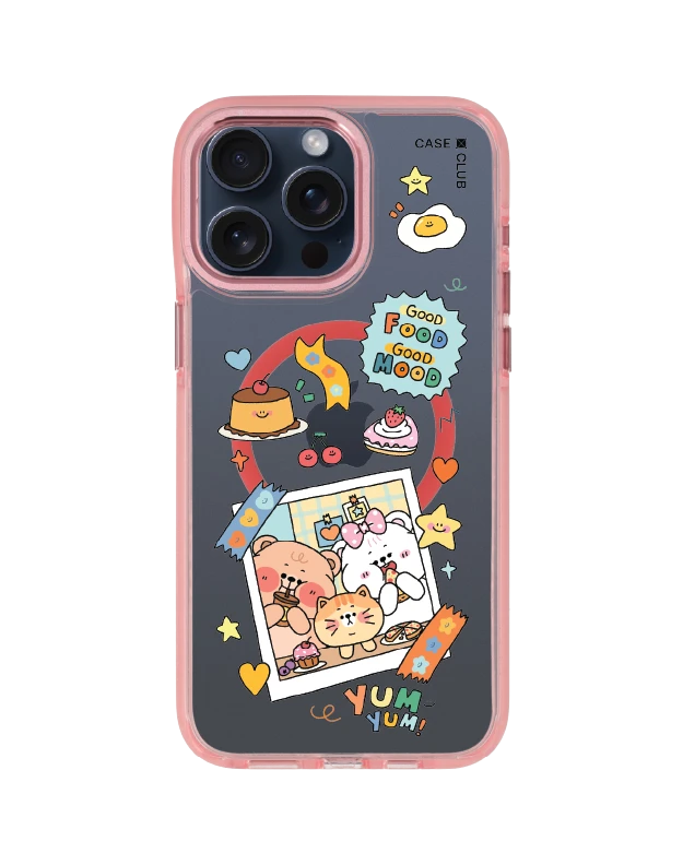 iphone 15 pro max clear pink magsafe หมี onnie กับของกินแสนอร่อย