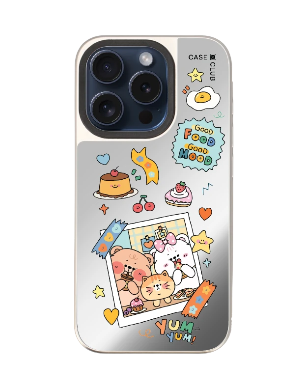 เคสกระจก iphone 15 pro magsafe หมี onnie กับของกินแสนอร่อย