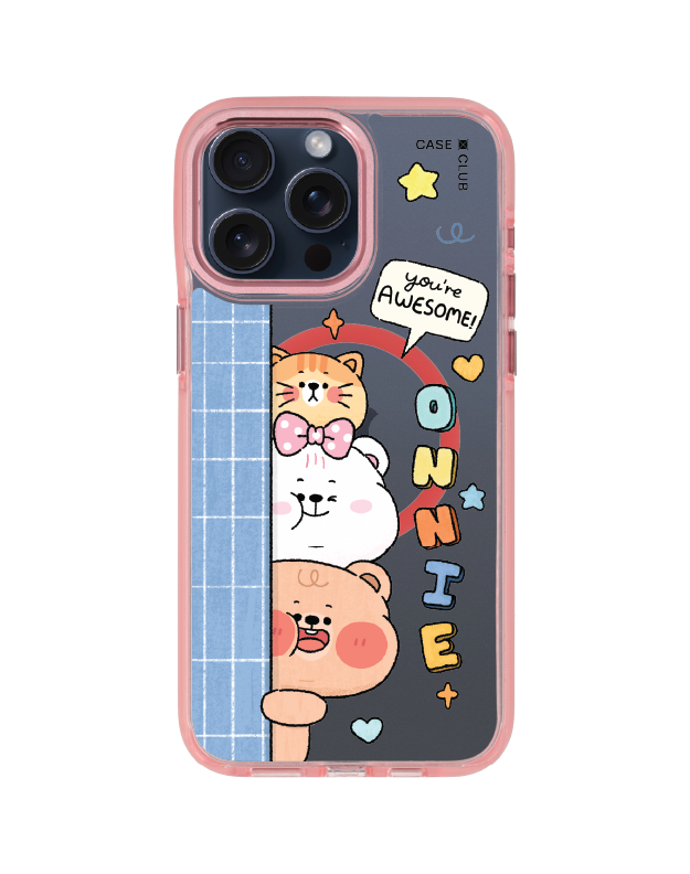 iphone 15 pro max clear pink magsafe หมี onnie และแมวเพื่อนซี้