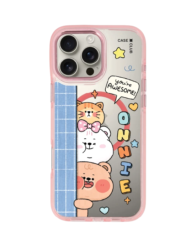 iphone 16 pro max clear pink magsafe หมี onnie และแมวเพื่อนซี้