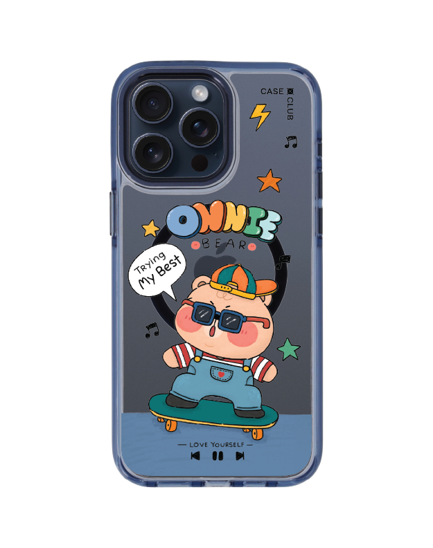 iPhone 15 Pro Max Clear Blue MagSafe Onnie Bear สเก็ตบอร์ด