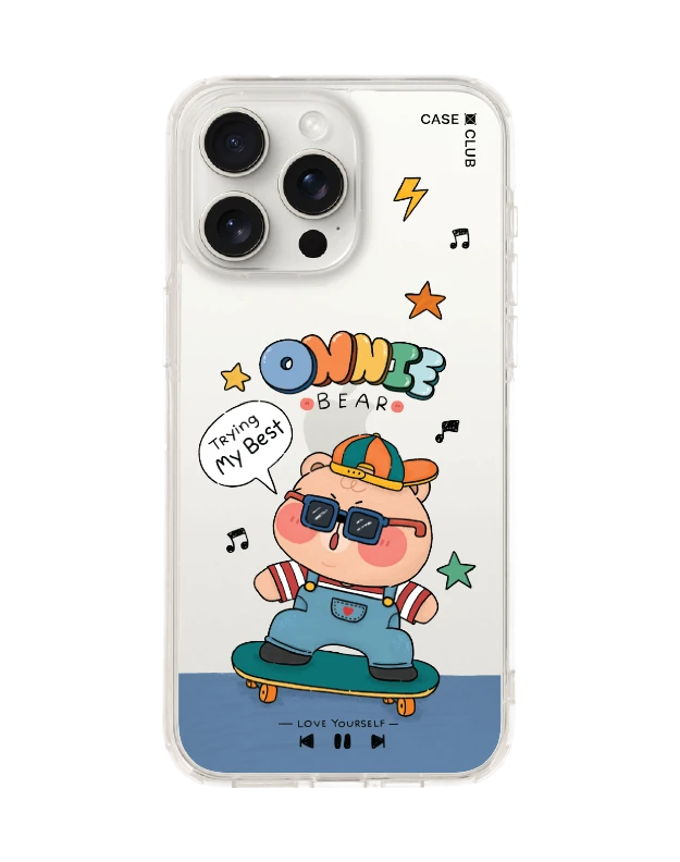 เคสใส iphone 15 pro max หมี onnie สุดเท่ห์บนสเก็ตบอร์ด