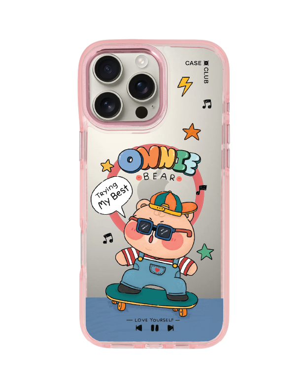 iPhone 16 Pro Max Clear Pink MagSafe Onnie Bear สเก็ตบอร์ด