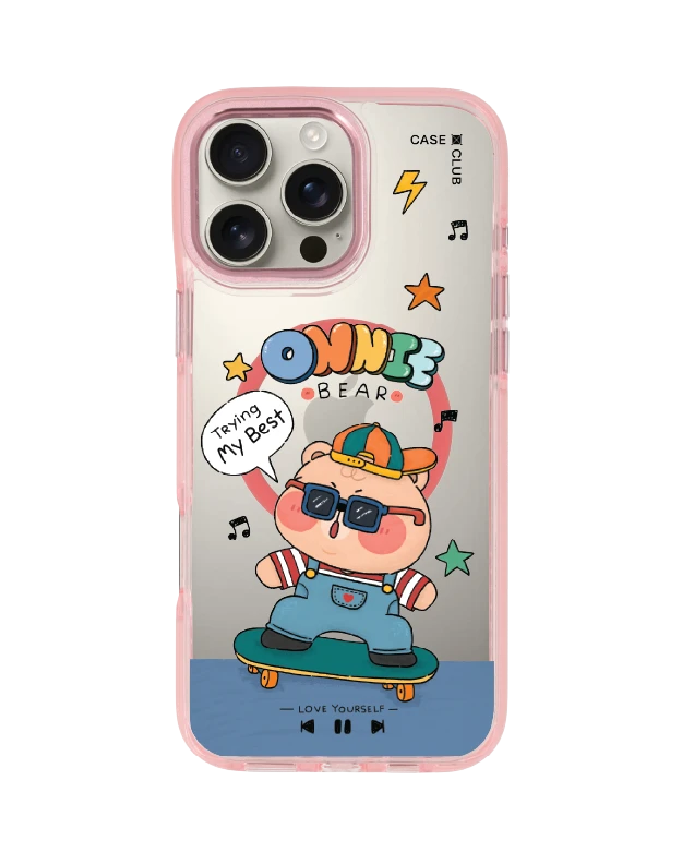 iphone 16 pro max clear pink magsafe หมี onnie สุดเท่ห์บนสเก็ตบอร์ด