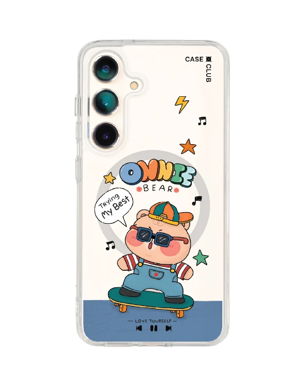 เคสใส samsung galaxy s25 magsafe หมี onnie สุดเท่ห์บนสเก็ตบอร์ด