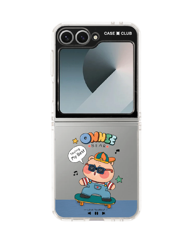 samsung galaxy z flip 6 clear case onnie bear skateboard
