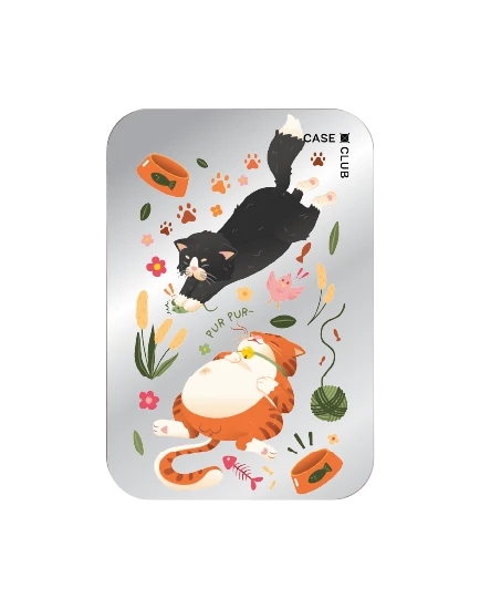 magnetic mirror cardholder stand orange & black cat pattern