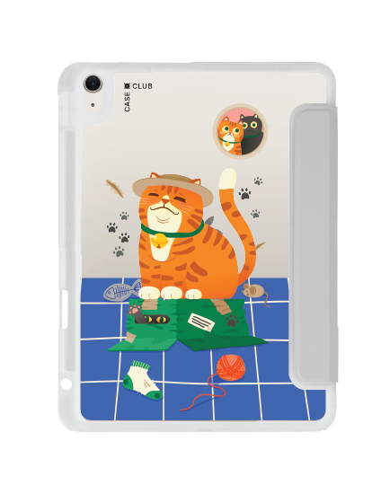 เคสใส iPad Air4/5/6/7 11" 2025 (M2/M3) สีเทา แมวส้มบนกล่อง
