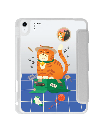 เคสใส iPad Gen 10th/11th 2025 สีเทา แมวส้มบนกล่อง