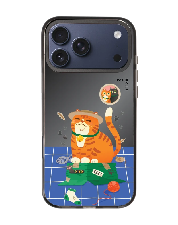 iphone 17 pro max black mirror magsafe orange cat on the box