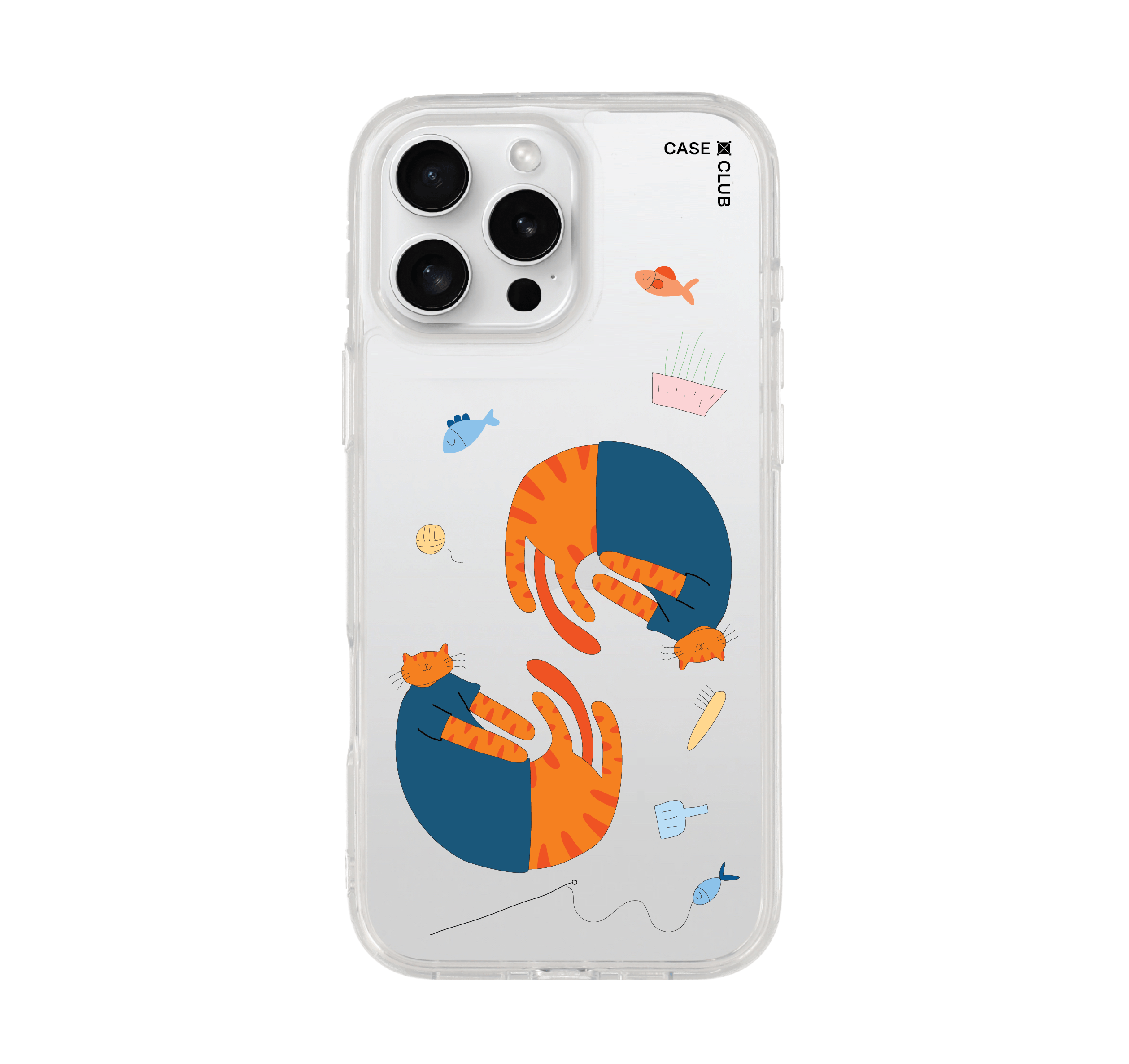 เคสใส iphone 16 pro max แมวส้มเสื้อน้ำเงิน