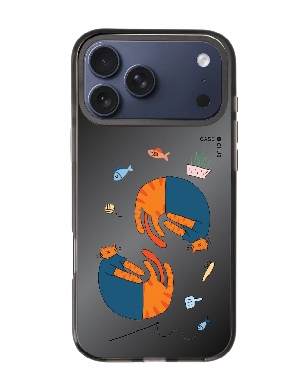 iphone 17 pro max black mirror magsafe orange cat with blue shirt