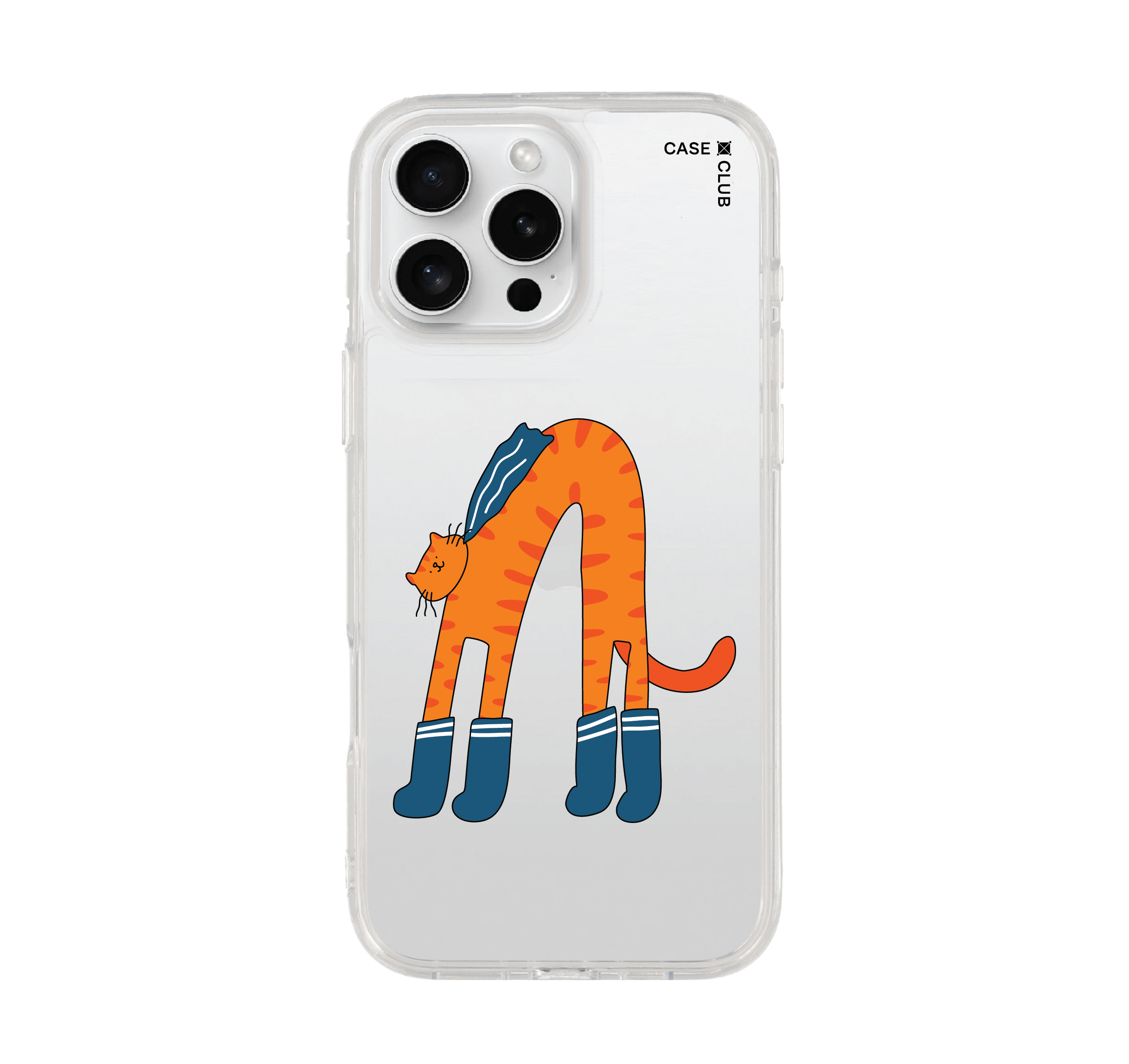 เคสใส iphone 16 pro max แมวส้มถุงเท้าน้ำเงิน