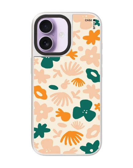 เคสกระจก iphone 17 magsafe ดอกไม้สไตล์มินิมอลสีส้มเขียว