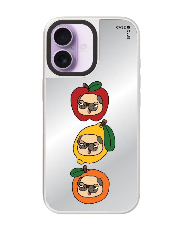 เคสกระจก iphone 17 magsafe หมาปั๊กหน้ากวนในผลไม้
