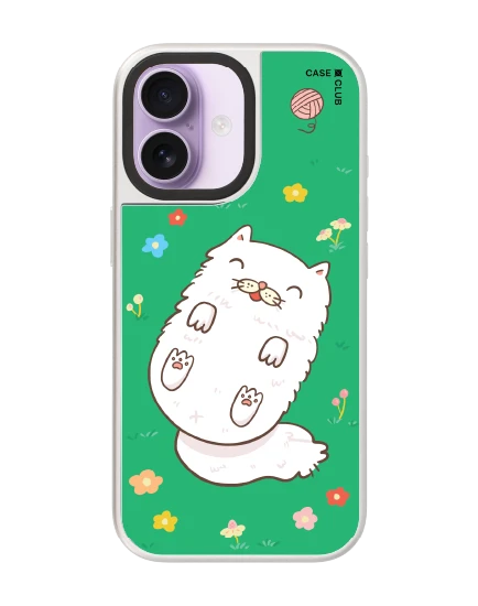 เคสกระจก iphone 17 magsafe แมวเปอร์เซียในสวนดอกไม้สีเขียว