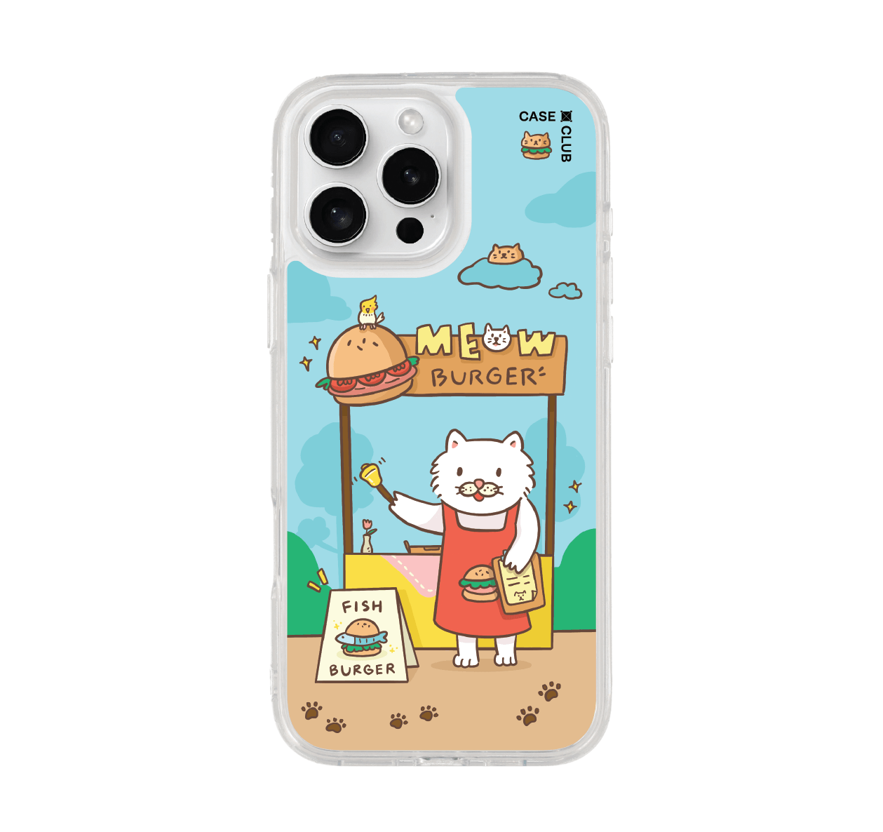 iphone 16 pro max clear case persian cat meow burger