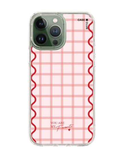 iphone 12/ 13 pro max clear case pink checkered