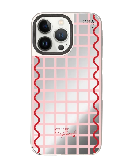 เคสกระจก iphone 14 pro max magsafe ลายตารางสีชมพู