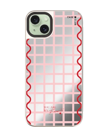 เคสกระจก iphone 15 plus magsafe ลายตารางสีชมพู