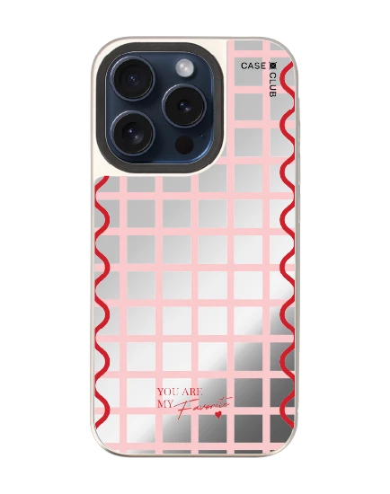 เคสกระจก iphone 15 pro magsafe ลายตารางสีชมพู