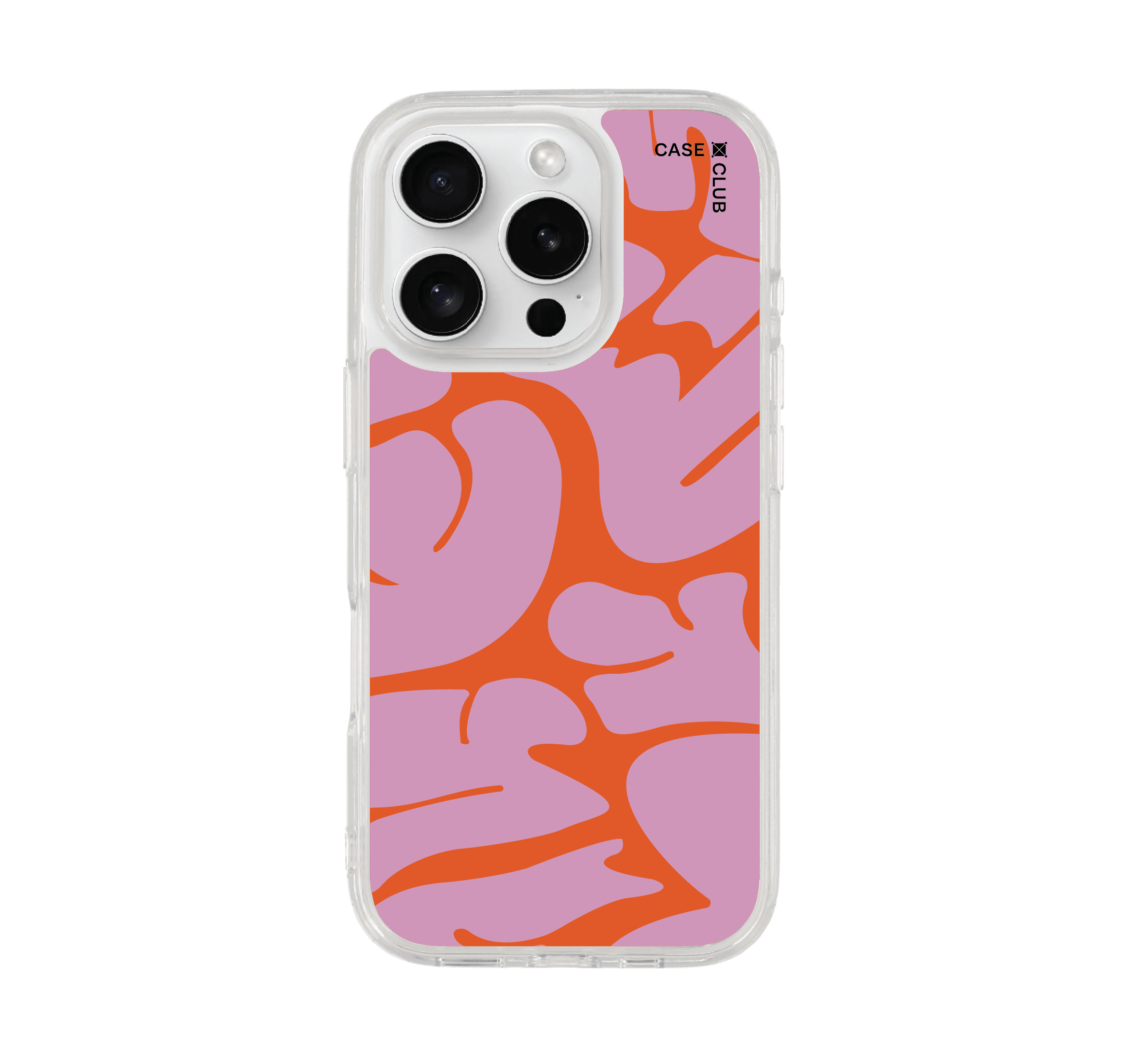 เคสใส iphone 16 pro ใบไม้ชมพูส้ม
