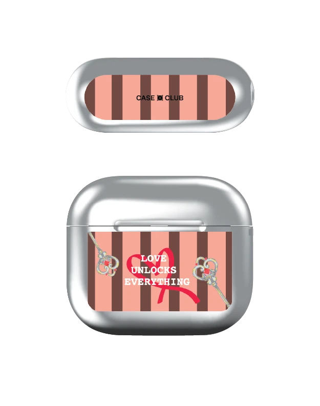 เคสสีเงิน airpods รุ่น 3 กุญแจหัวใจลายชมพู